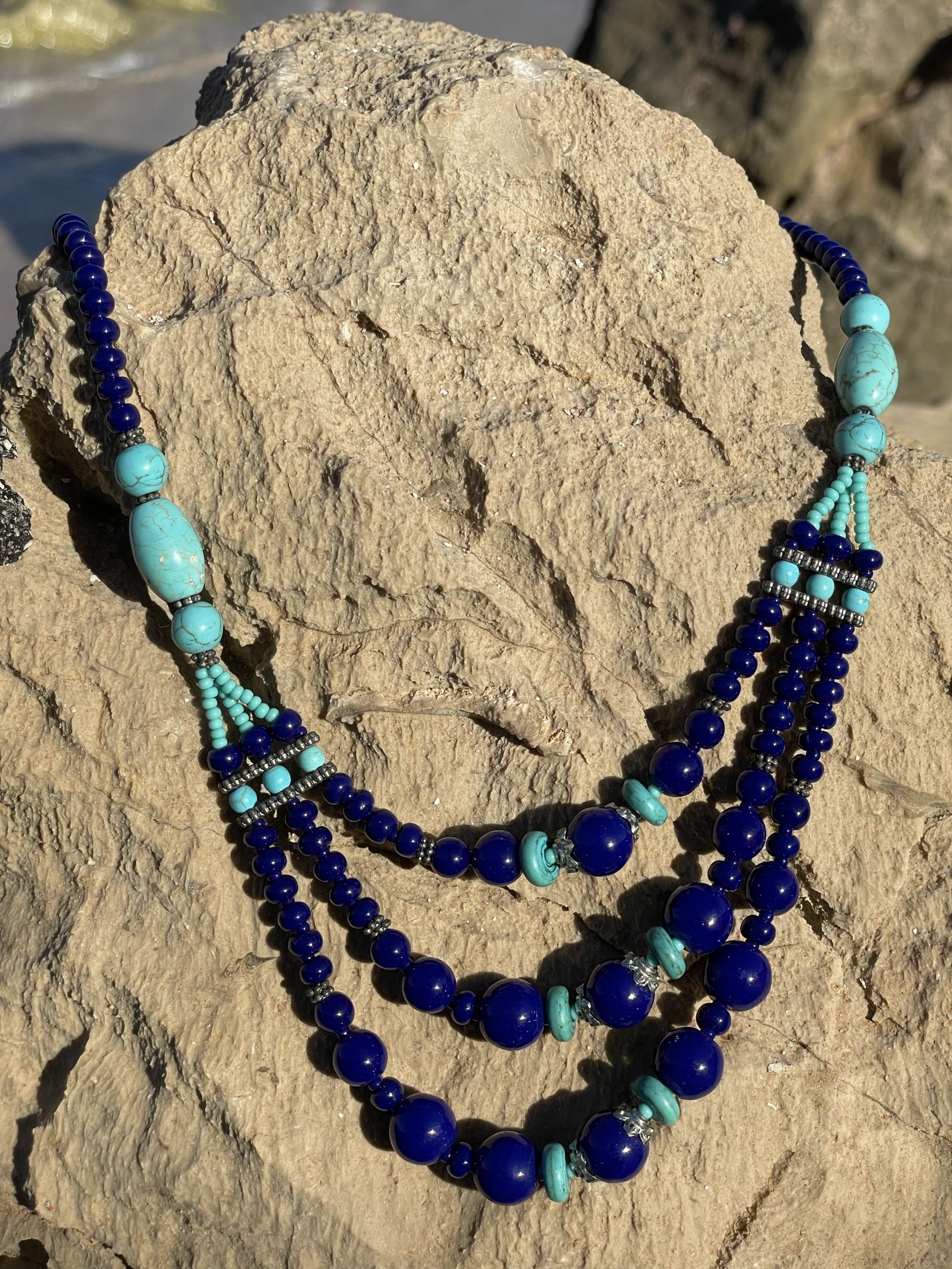 Medallón  Gargantilla Minerales Hindú Lapizlazuli y Turquesa
