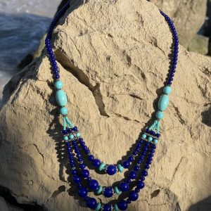 Medallón  Gargantilla Minerales Hindú Lapizlazuli y Turquesa