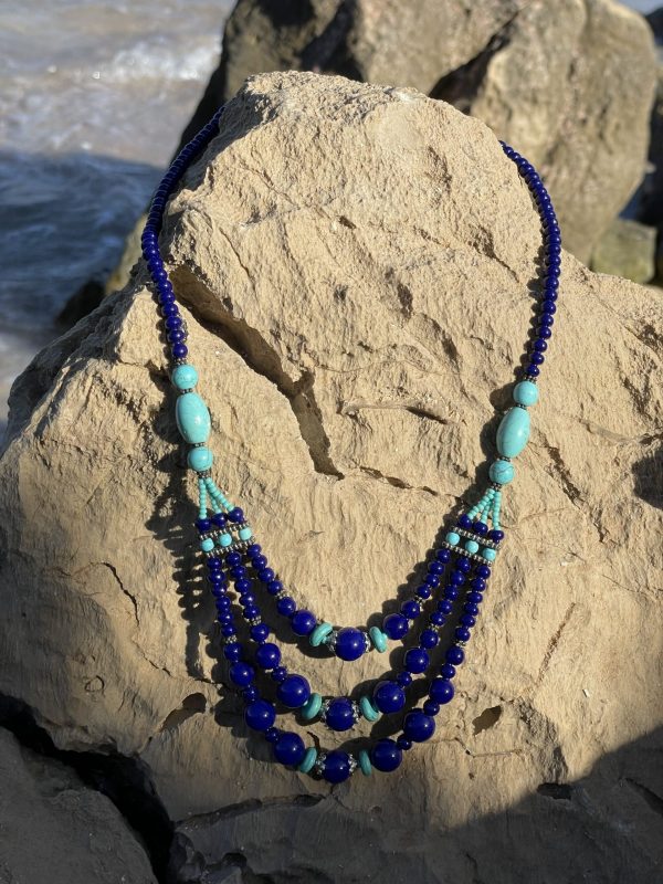 Medallón  Gargantilla Minerales Hindú Lapizlazuli y Turquesa