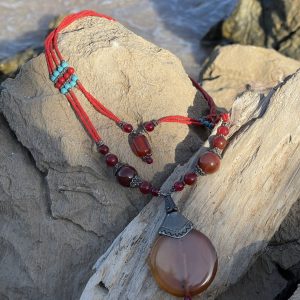 Medallón  Cabujón con Plata Hindú Cornalina y Granate